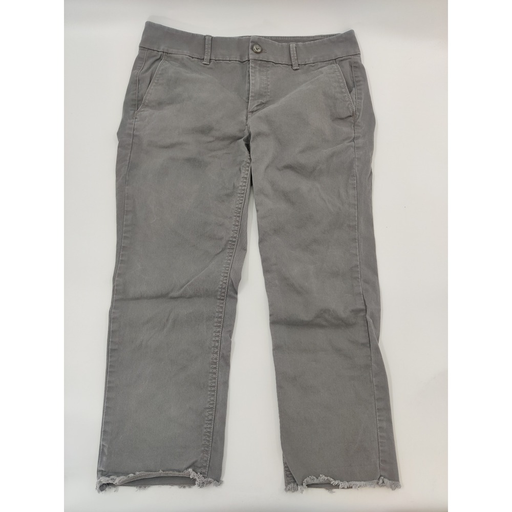 LOFT Girlfriend Chino Petite Pants Grey Cropped Frayed Hem‎ Size 8P
